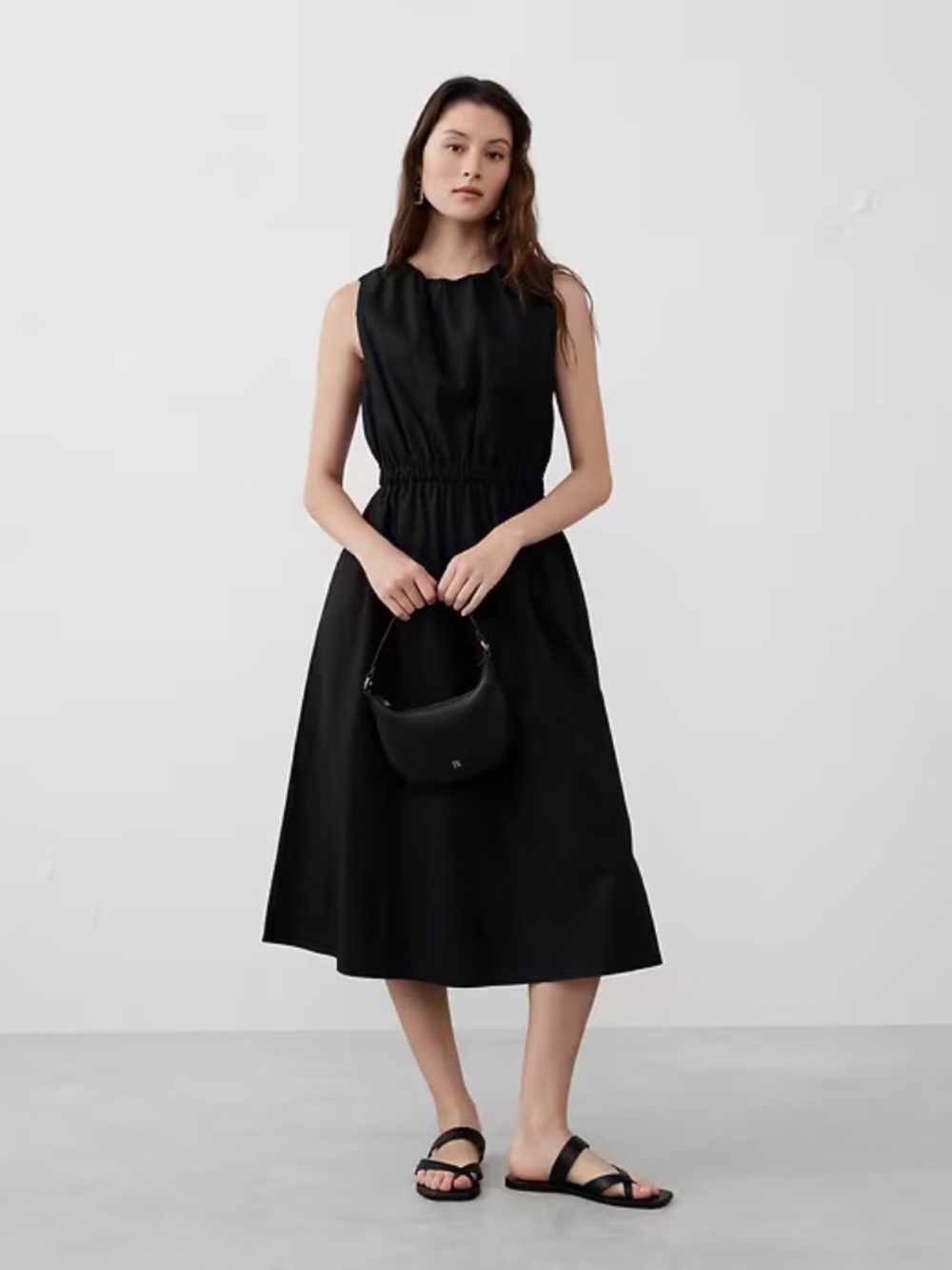 NWT Banana Republic Gathered Elastic Waste Midi Dress // Black #705964